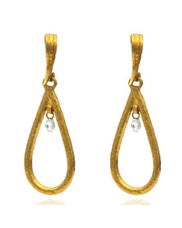 Hammered Swinging Diamond Open Teardrop Dangle Earrings in Yellow Gold