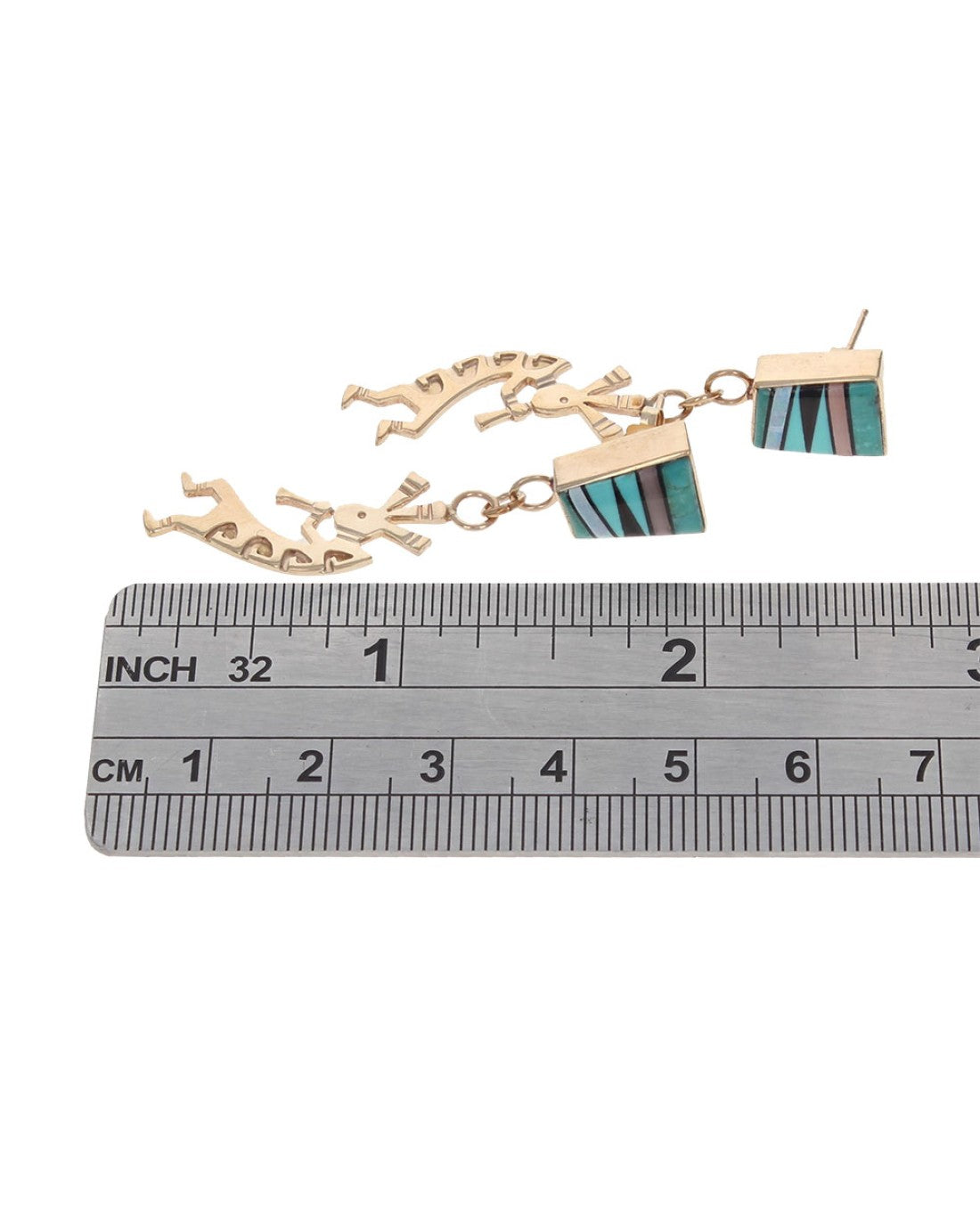 Mixed Gemstone Inlay Kokopelli Dangle Earrings
