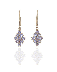 Tanzanite Diamond Shaped Cluster Dangle Earrings in Yellow Gold