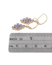 Tanzanite Diamond Shaped Cluster Dangle Earrings in Yellow Gold