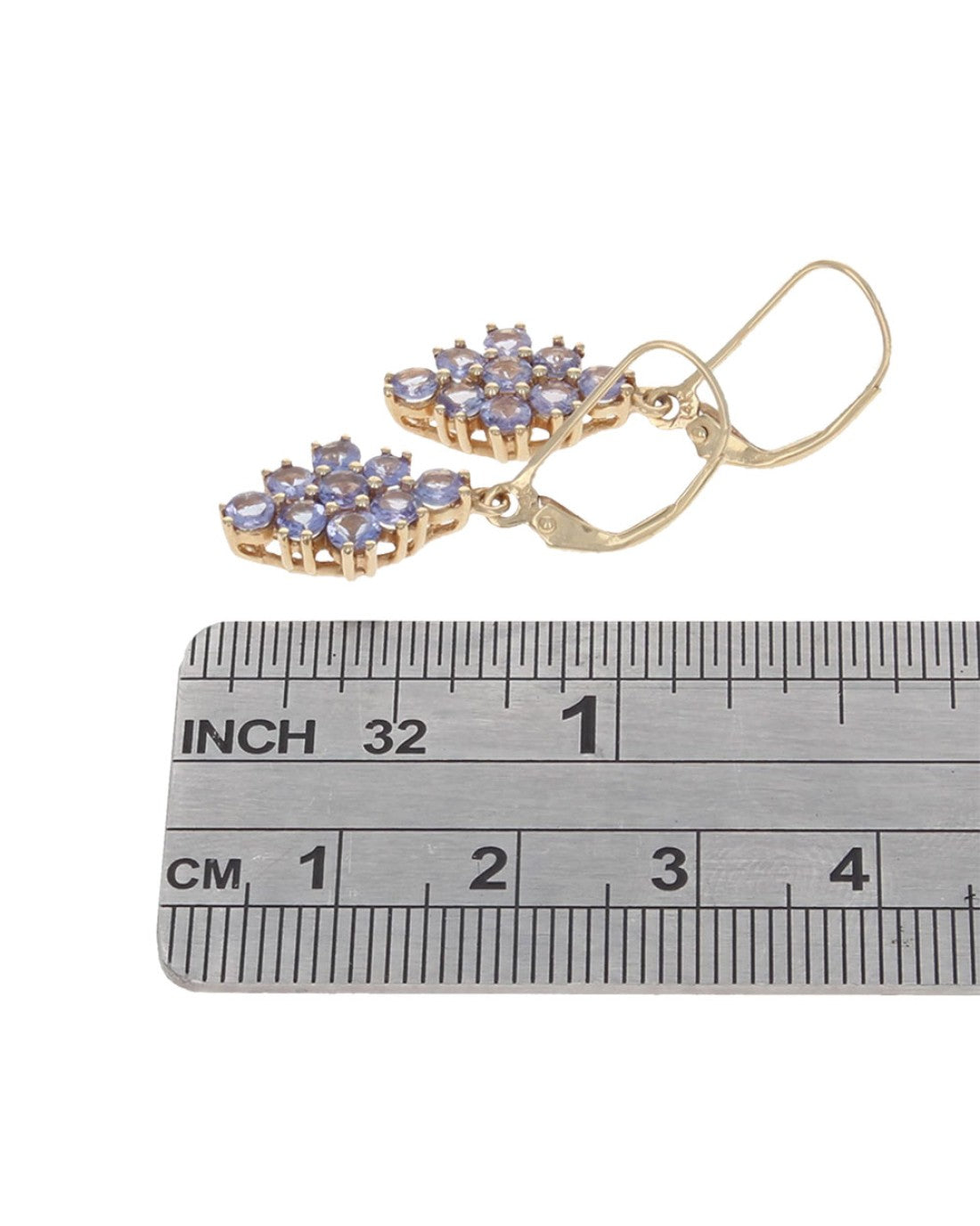Tanzanite Diamond Shaped Cluster Dangle Earrings in Yellow Gold