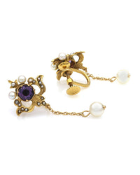 Vintage Amethyst and Pearl Dangle Earrings