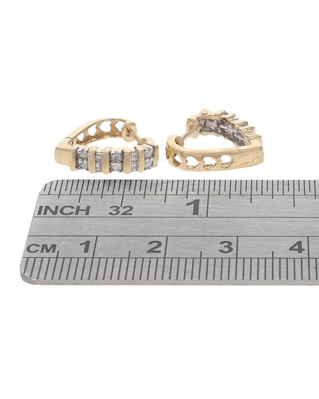 Alternating Round and Baguette Heart Huggie Earrings