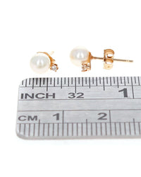 Pearl with Diamond Accent Stud Earrings in Yellow Gold
