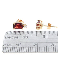 Garnet and Diamond Stud Earrings in Yellow Gold