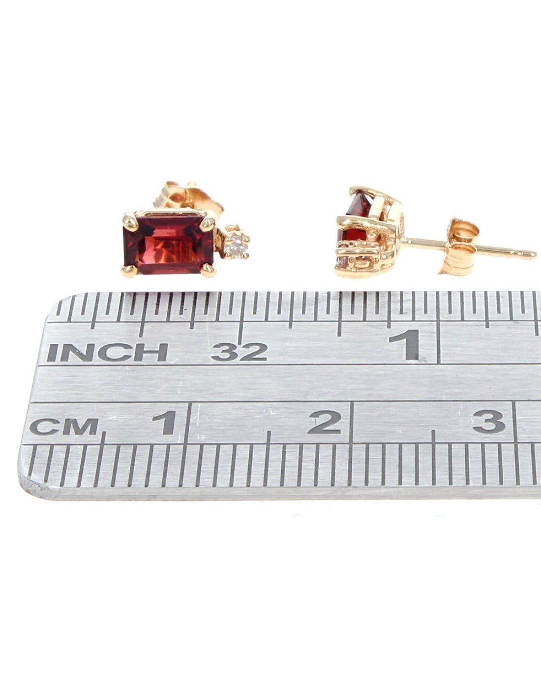 Garnet and Diamond Stud Earrings in Yellow Gold