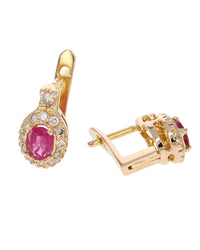 Ruby and Diamond Halo Earrings in Yellow Gold
