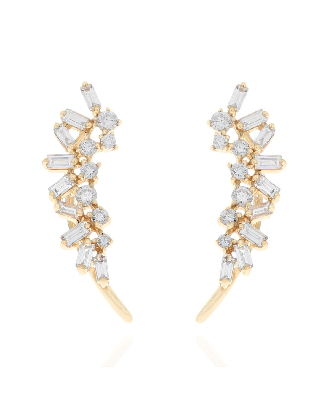 Baguette and Round Diamond Climber Earrings
