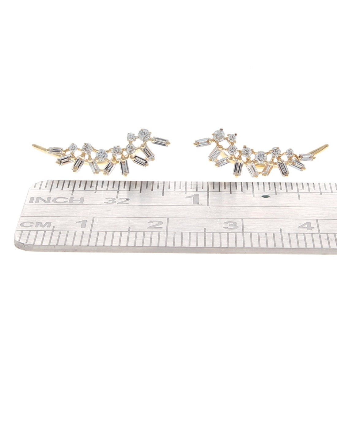 Baguette and Round Diamond Climber Earrings
