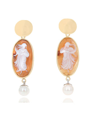 Dancing Lady Cameo Pearl Dangle Earrings
