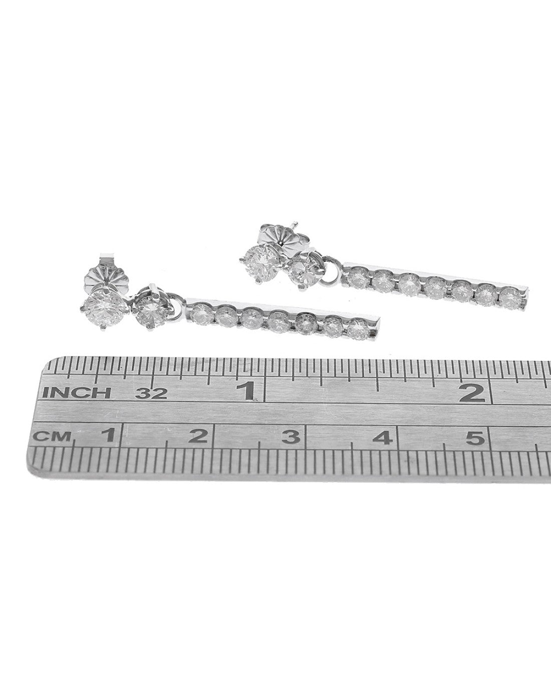Diamond Bar Drop Earrings in White Gold