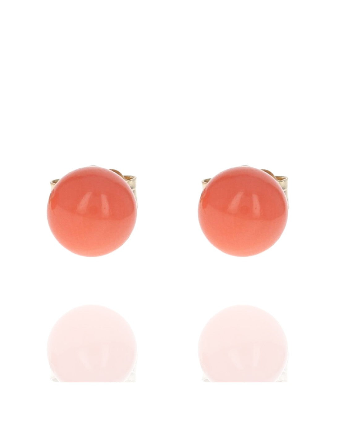 Round Coral Bead Stud Earrings in Yellow Gold