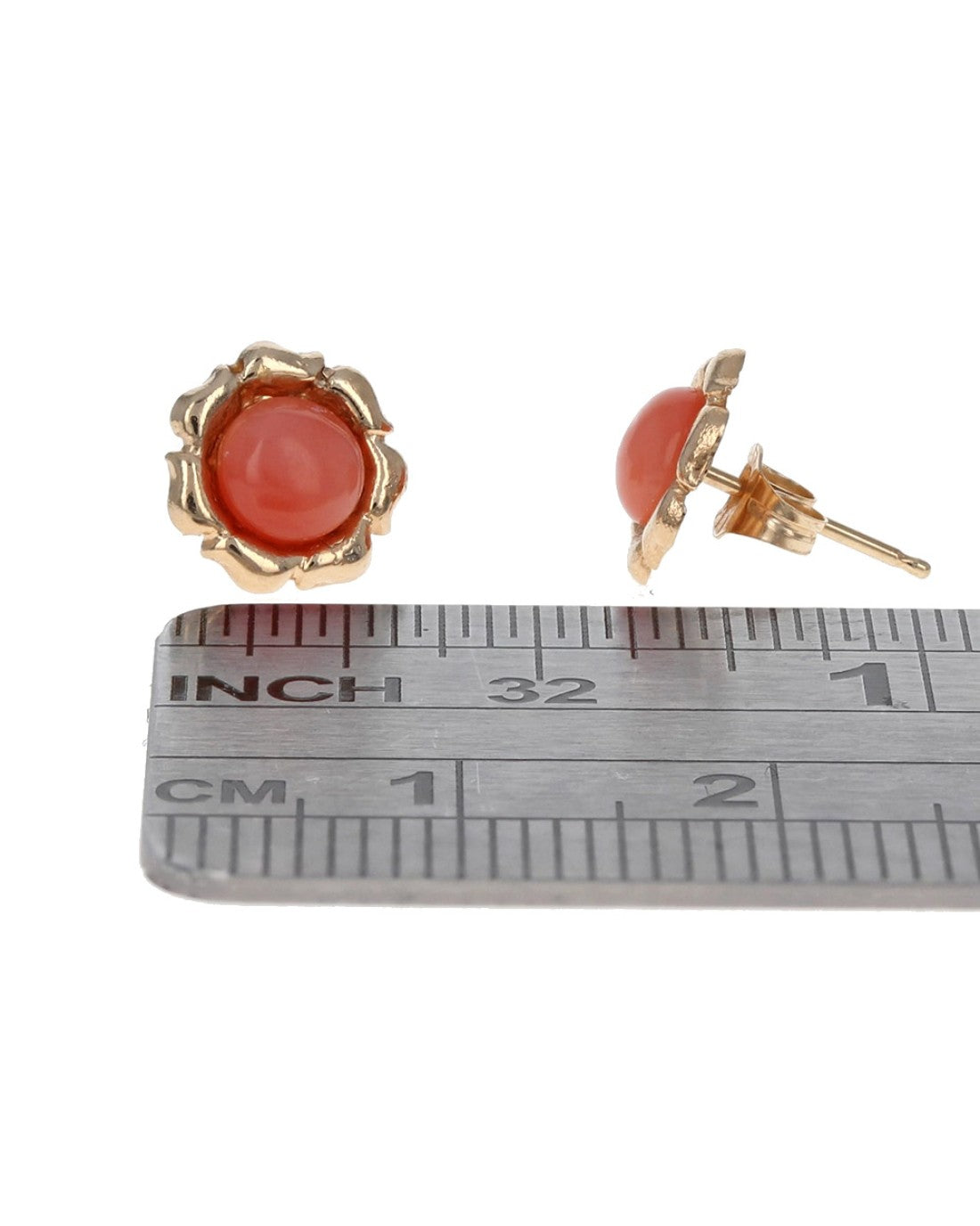 Coral Flower Stud Earrings in Yellow Gold