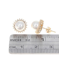 Pearl and Diamond Halo Stud Earrings
