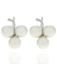 Vintage Triple Pearl Screwback Earrings in White Gold