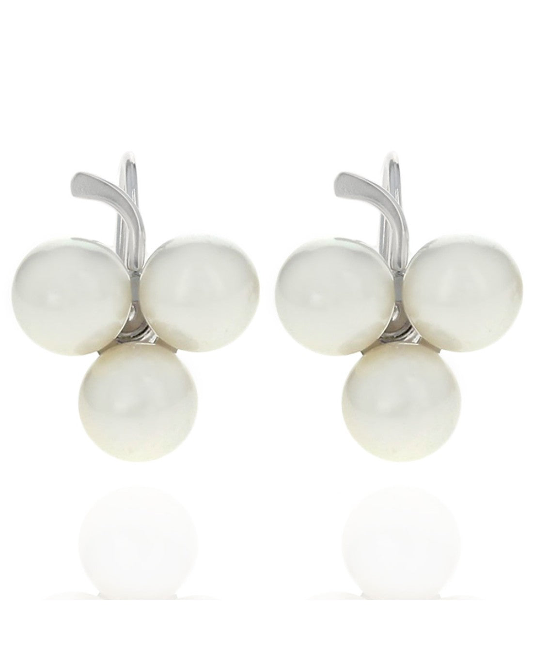 Vintage Triple Pearl Screwback Earrings in White Gold