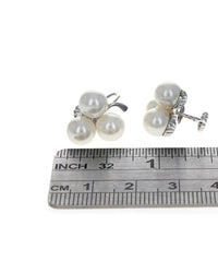 Vintage Triple Pearl Screwback Earrings in White Gold
