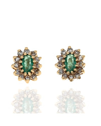 Green Beryl and Diamond Halo Studs