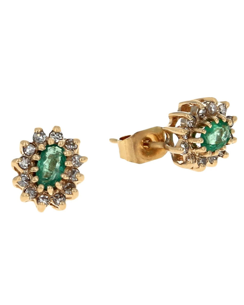 Green Beryl and Diamond Halo Studs