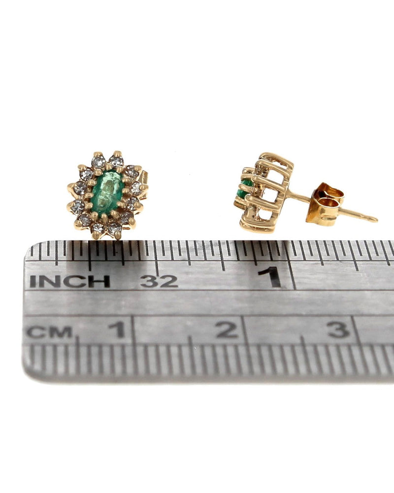 Green Beryl and Diamond Halo Studs