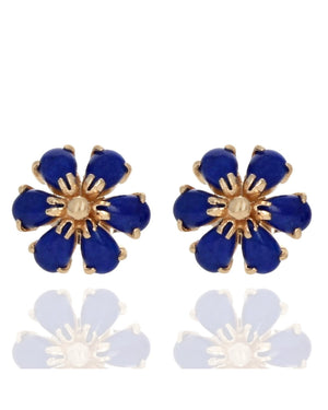 Lapis Lazuli Flower Stud Earrings in Yellow Gold