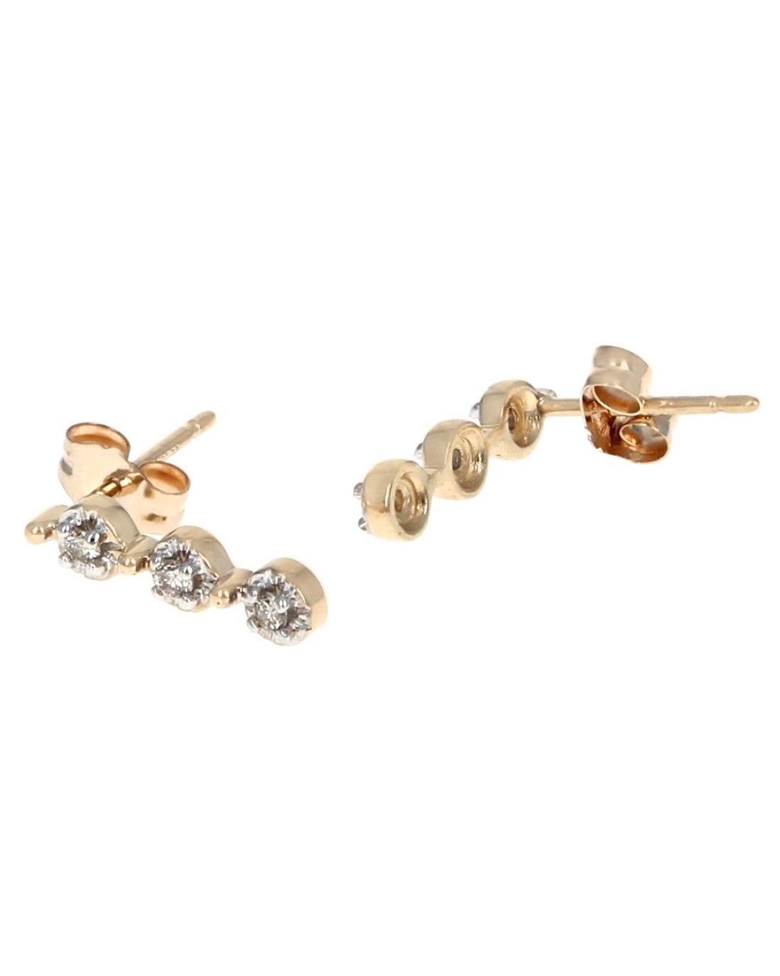 3 Station Diamond Drop Earrings in White and Yellow Gold