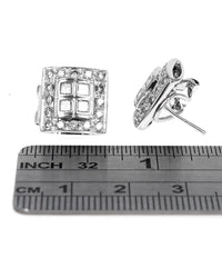 Diamond Square Omega Back Earrings in White Gold