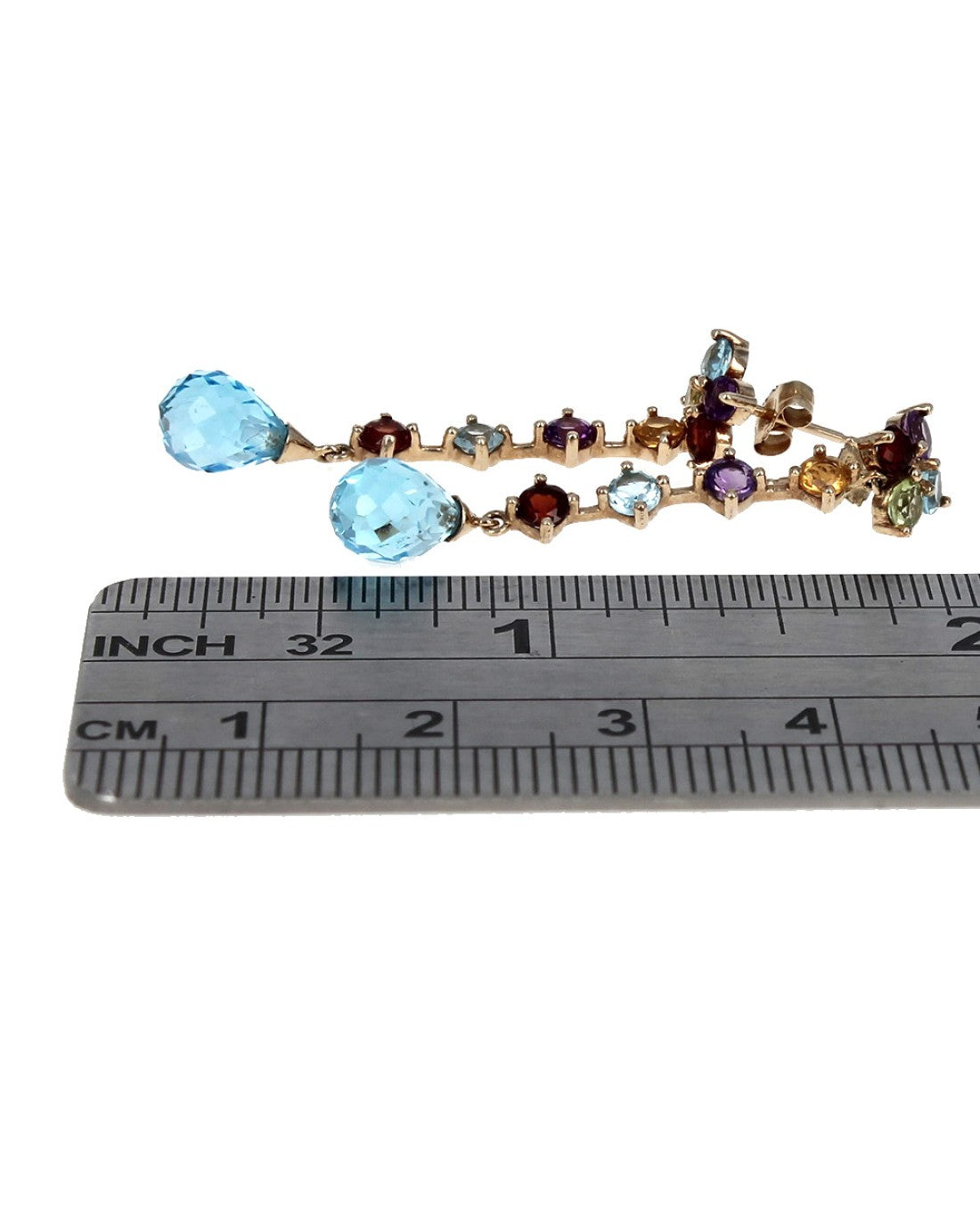 Multi-Gem Flower Dangle Earrings in Yellow Gold