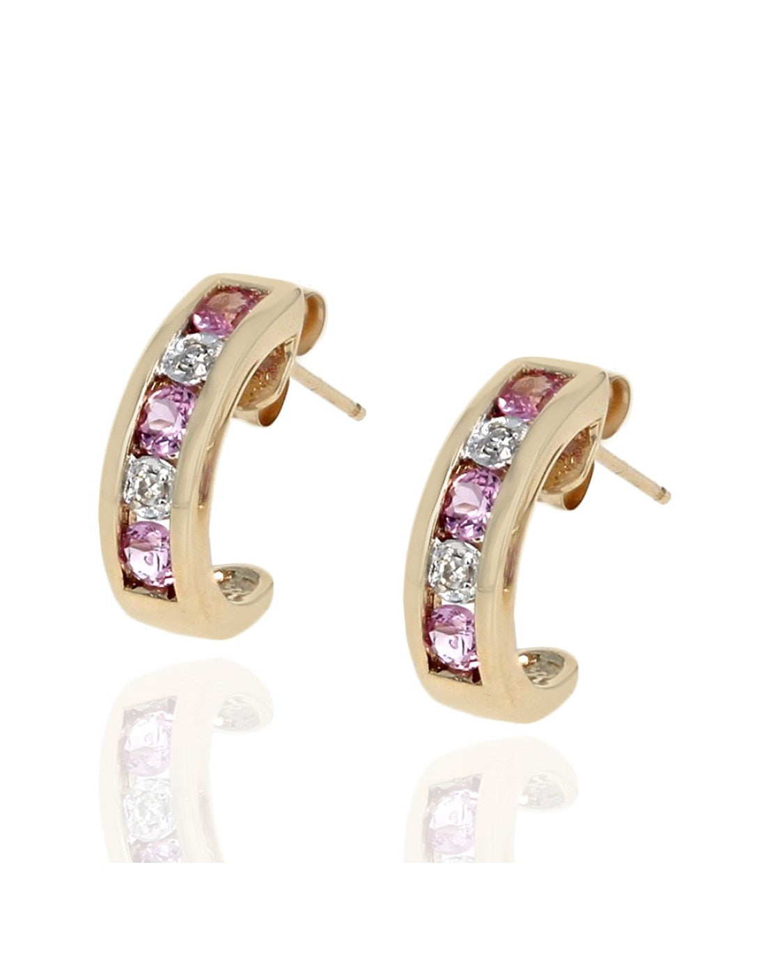 Alternating Pink Sapphire and Diamond Curved Earrings