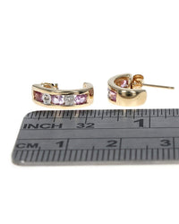 Alternating Pink Sapphire and Diamond Curved Earrings