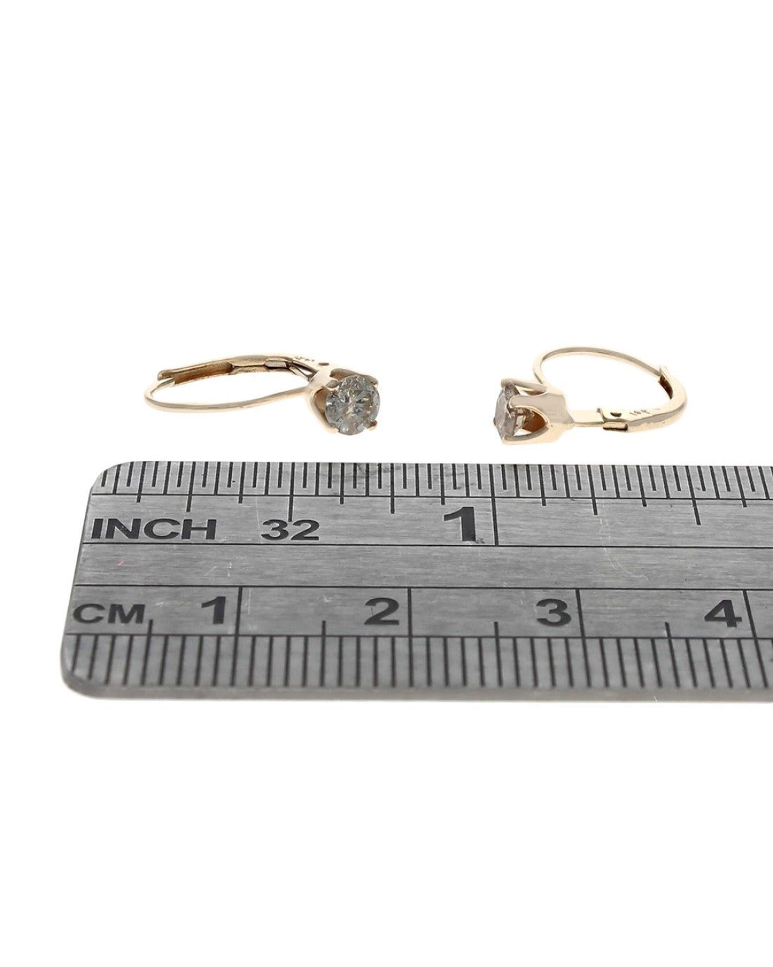 Diamond Solitaire Leverback Earrings in Yellow Gold