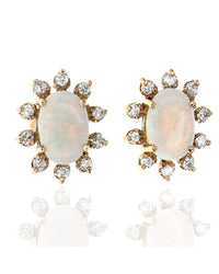 Opal and Diamond Halo Stud Earrings
