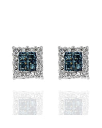 Irradiated Blue and White Diamond Stud Earrings