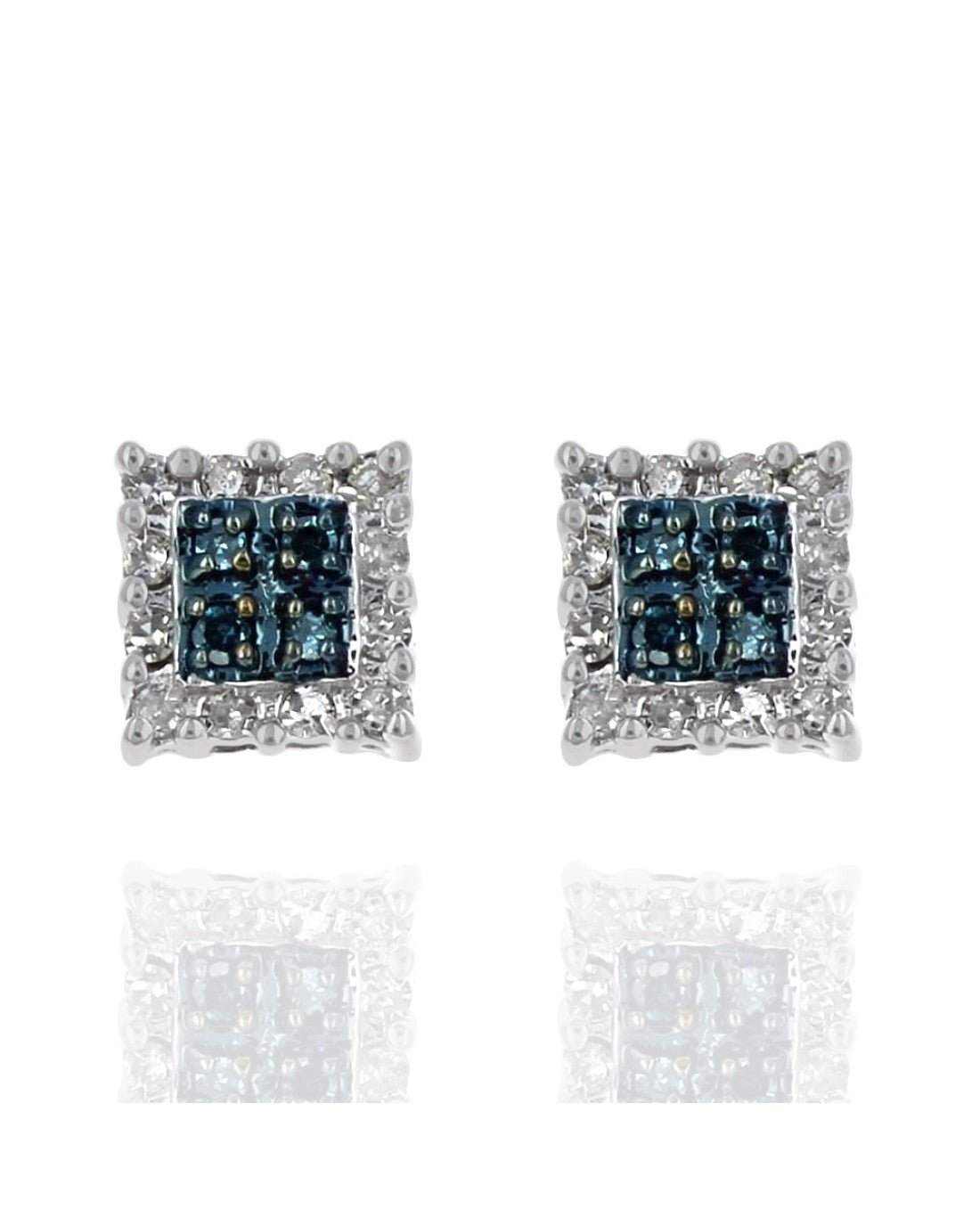 Irradiated Blue and White Diamond Stud Earrings