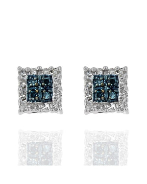 Irradiated Blue and White Diamond Stud Earrings