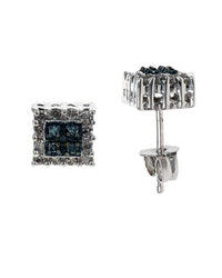 Irradiated Blue and White Diamond Stud Earrings