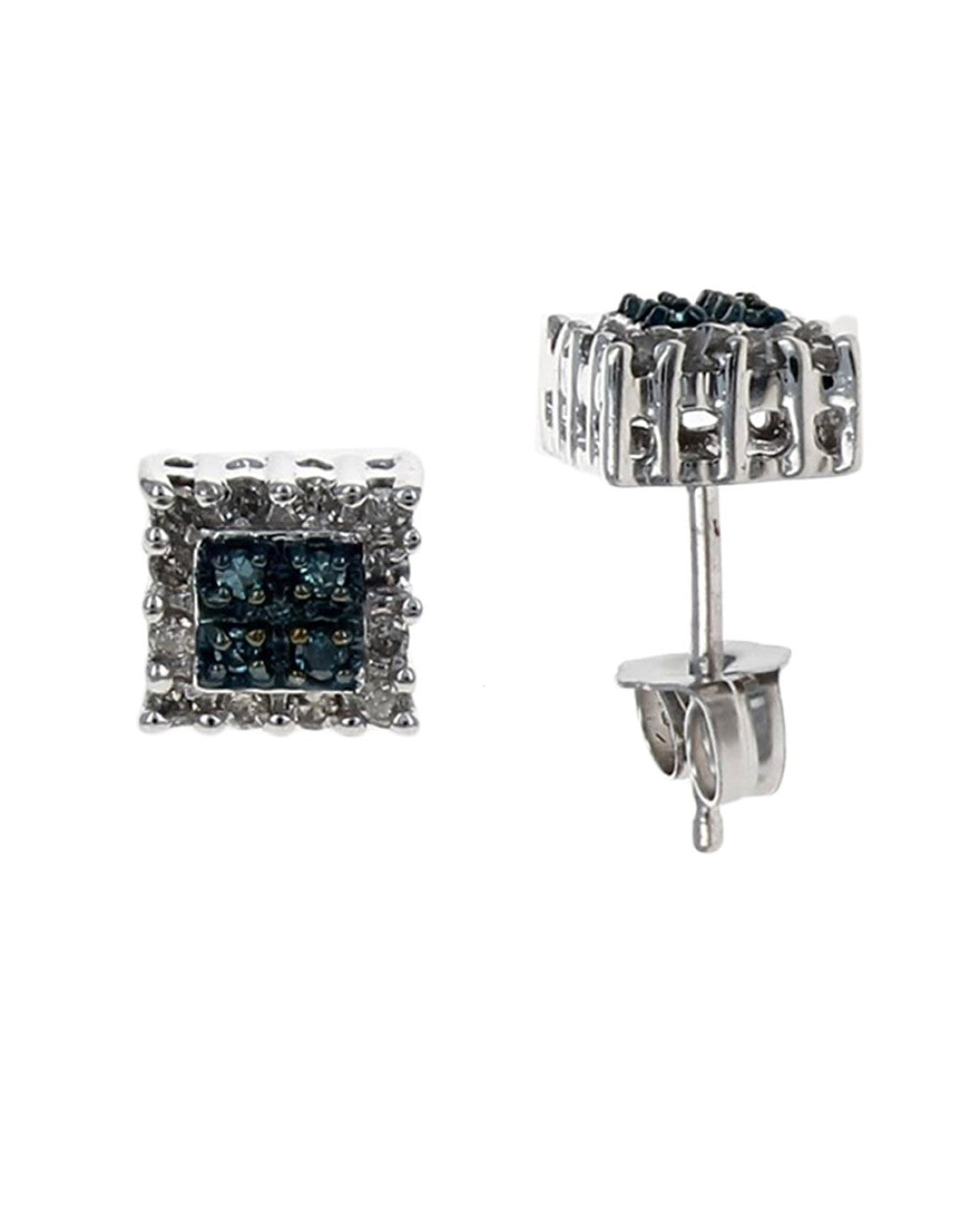 Irradiated Blue and White Diamond Stud Earrings