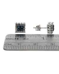 Irradiated Blue and White Diamond Stud Earrings