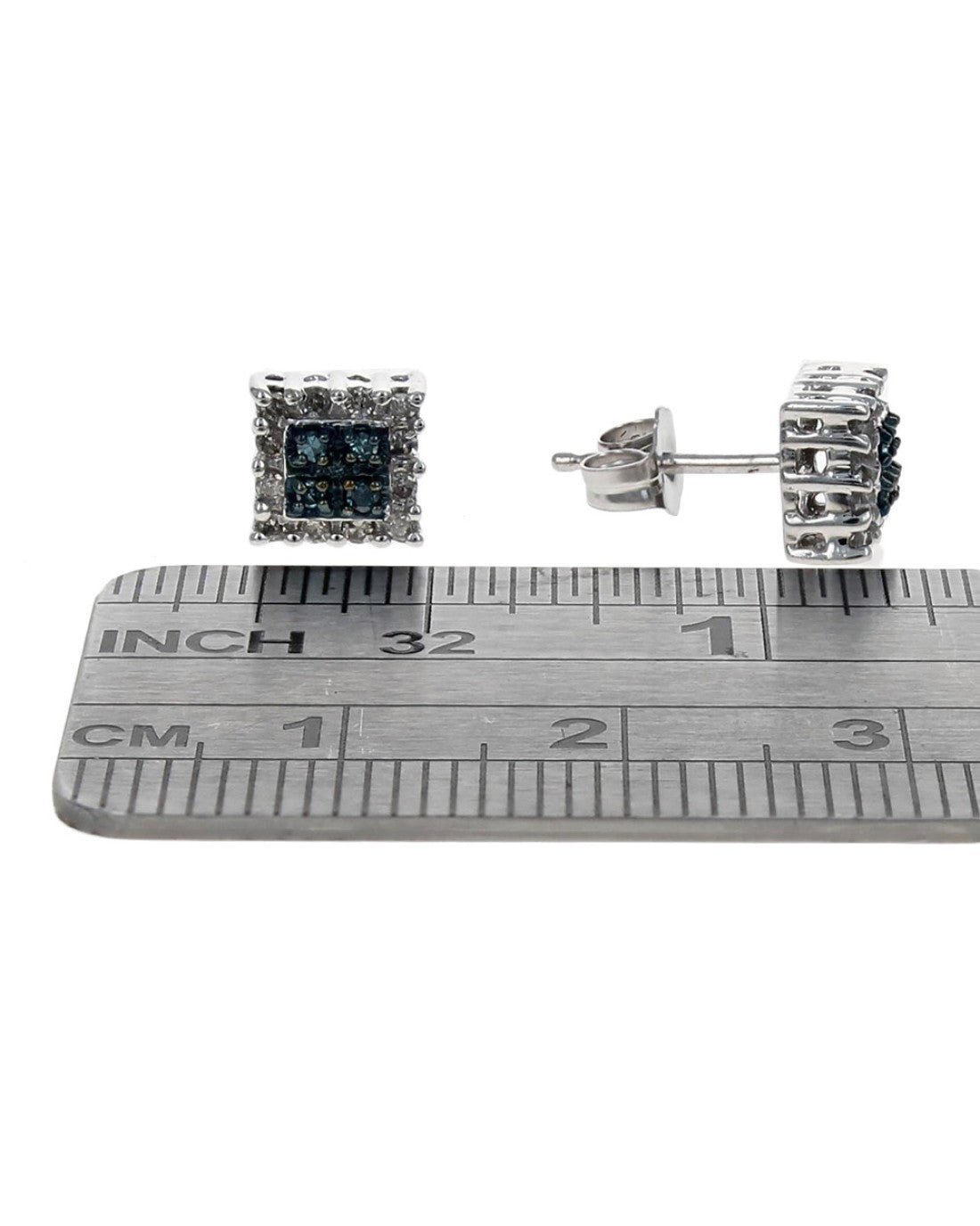 Irradiated Blue and White Diamond Stud Earrings