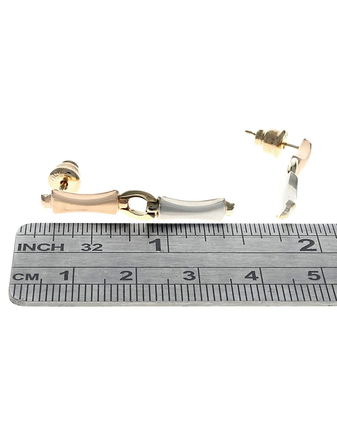 3 Tone Dog Bone Link Drop Earrings