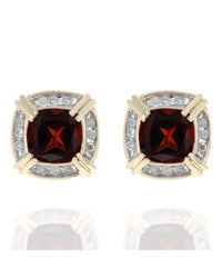 Pyrope Garnet and Diamond Square Halo Stud Earrings