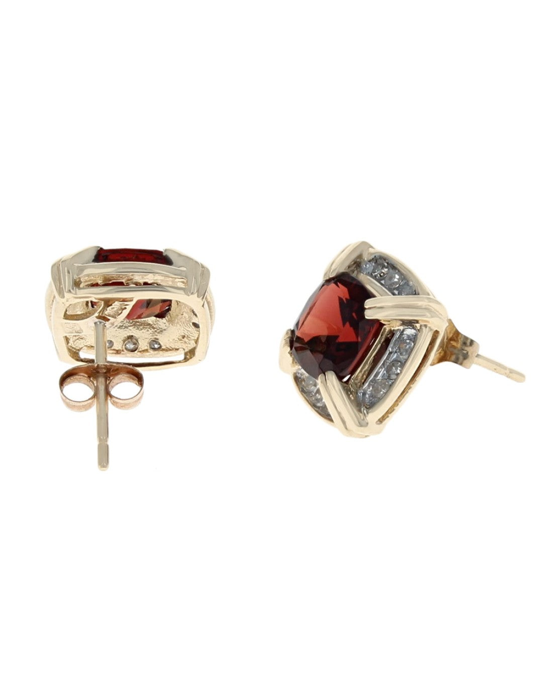 Pyrope Garnet and Diamond Square Halo Stud Earrings