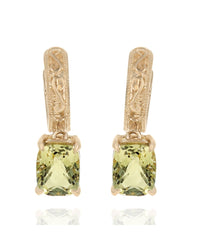 Lemon Quartz Scroll and Milgrain Accent Dangle Earrings in Yellow Gold