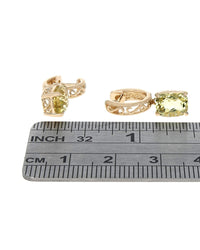 Lemon Quartz Scroll and Milgrain Accent Dangle Earrings in Yellow Gold