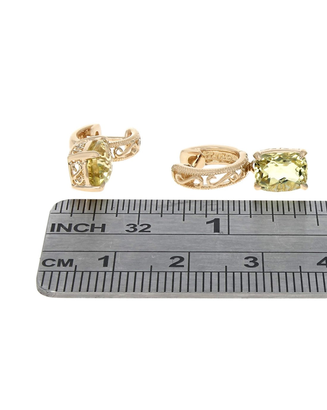 Lemon Quartz Scroll and Milgrain Accent Dangle Earrings in Yellow Gold