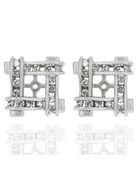 Diamond Crossover Square Earring Jackets in White Gold