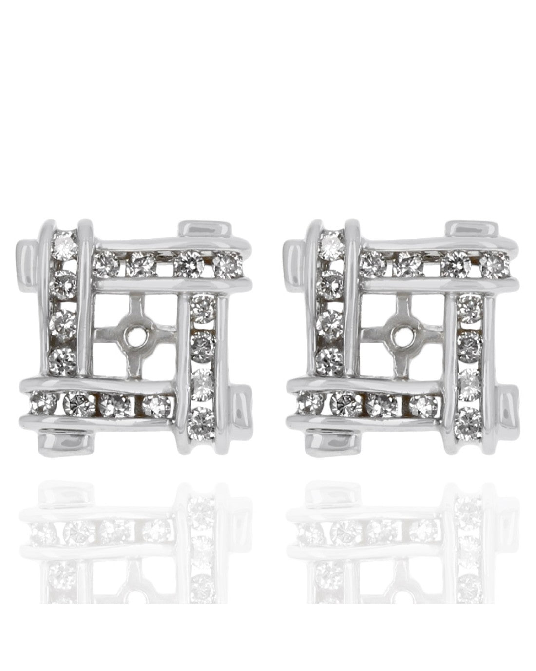 Diamond Crossover Square Earring Jackets in White Gold