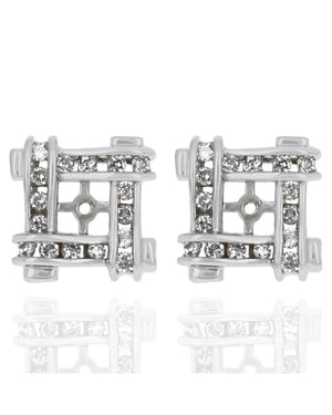 Diamond Crossover Square Earring Jackets in White Gold