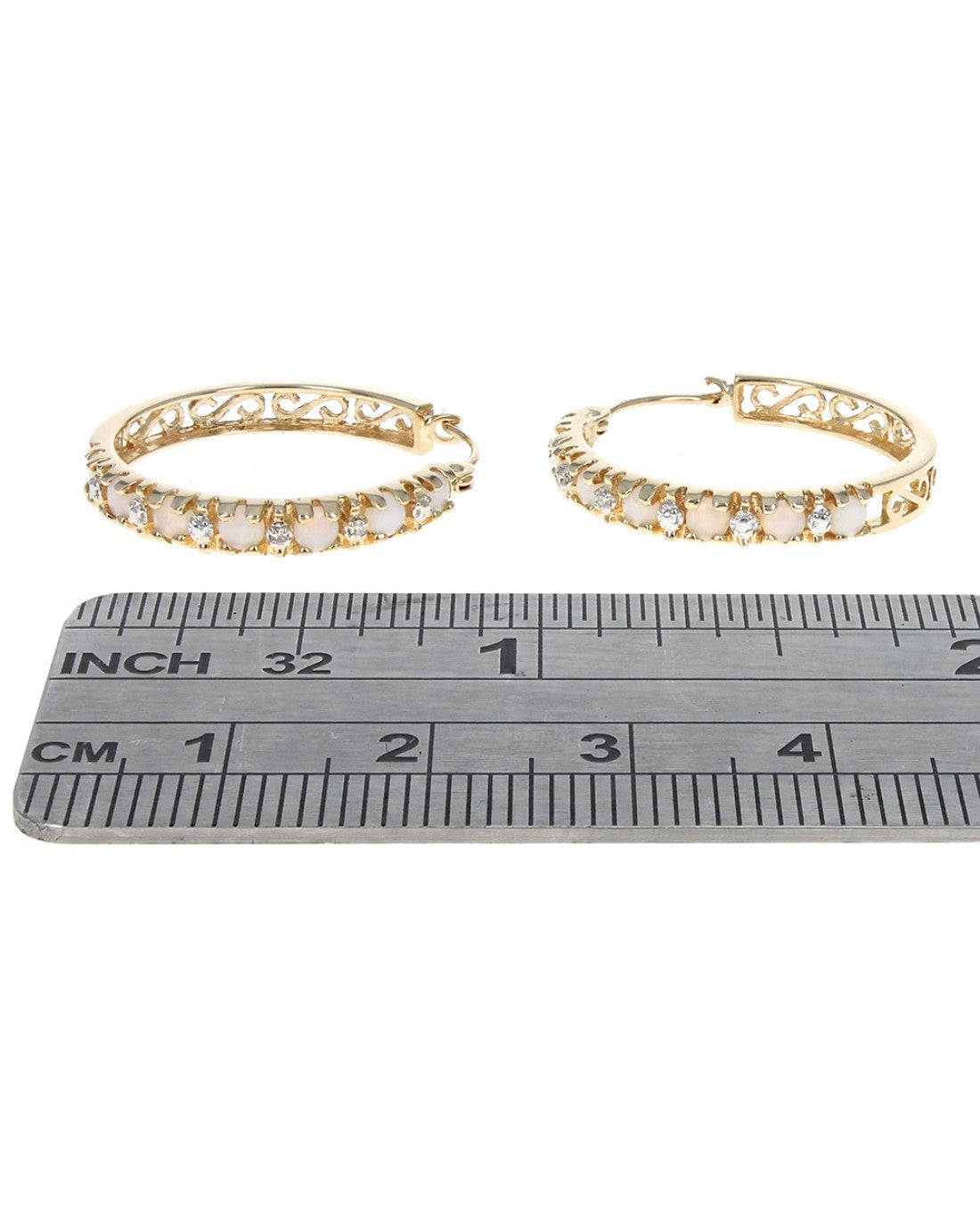 Opal and Diamond Scroll Accent Hoop Earrings in Yellow Gold