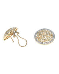 Open Cut Filigree Oval Earrings in White and Yellow Gold